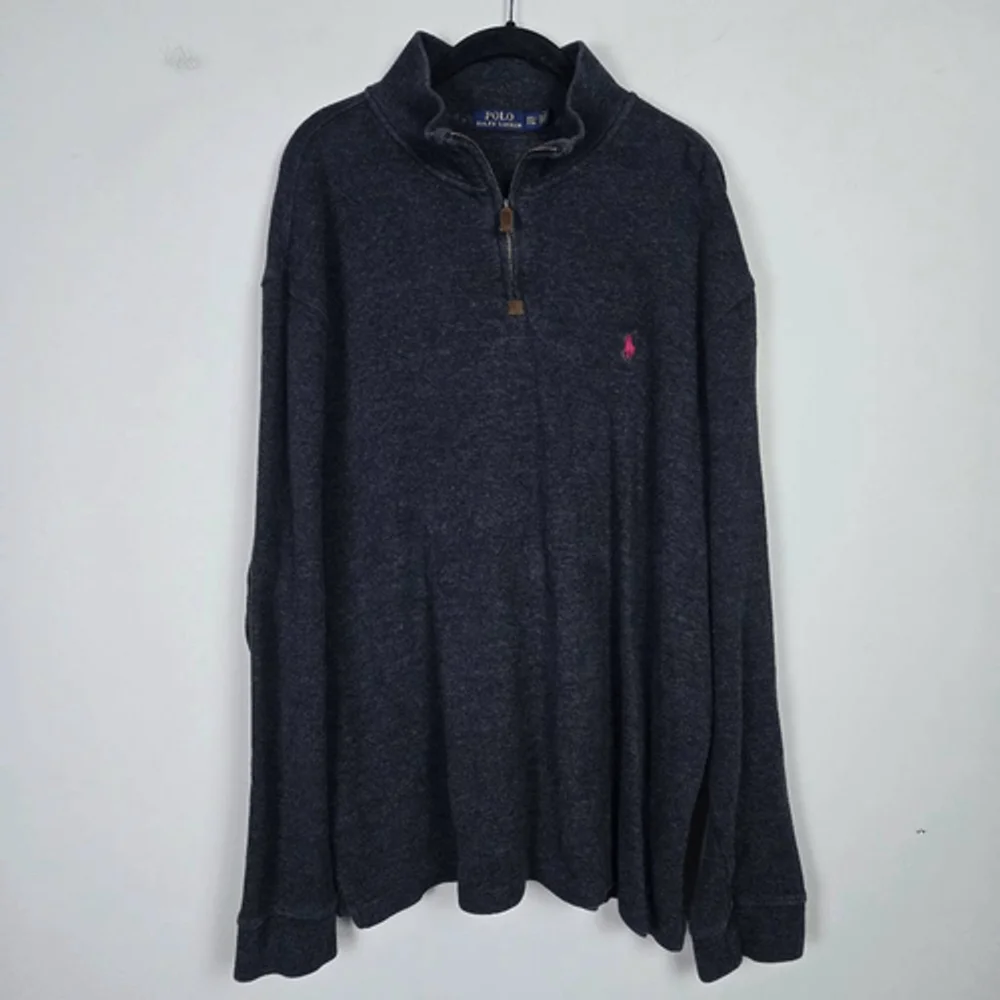 Polo Ralph Lauren Mens 1/4 Zip Sweater XXL Grey Neutral Preppy Layers Cozy Work